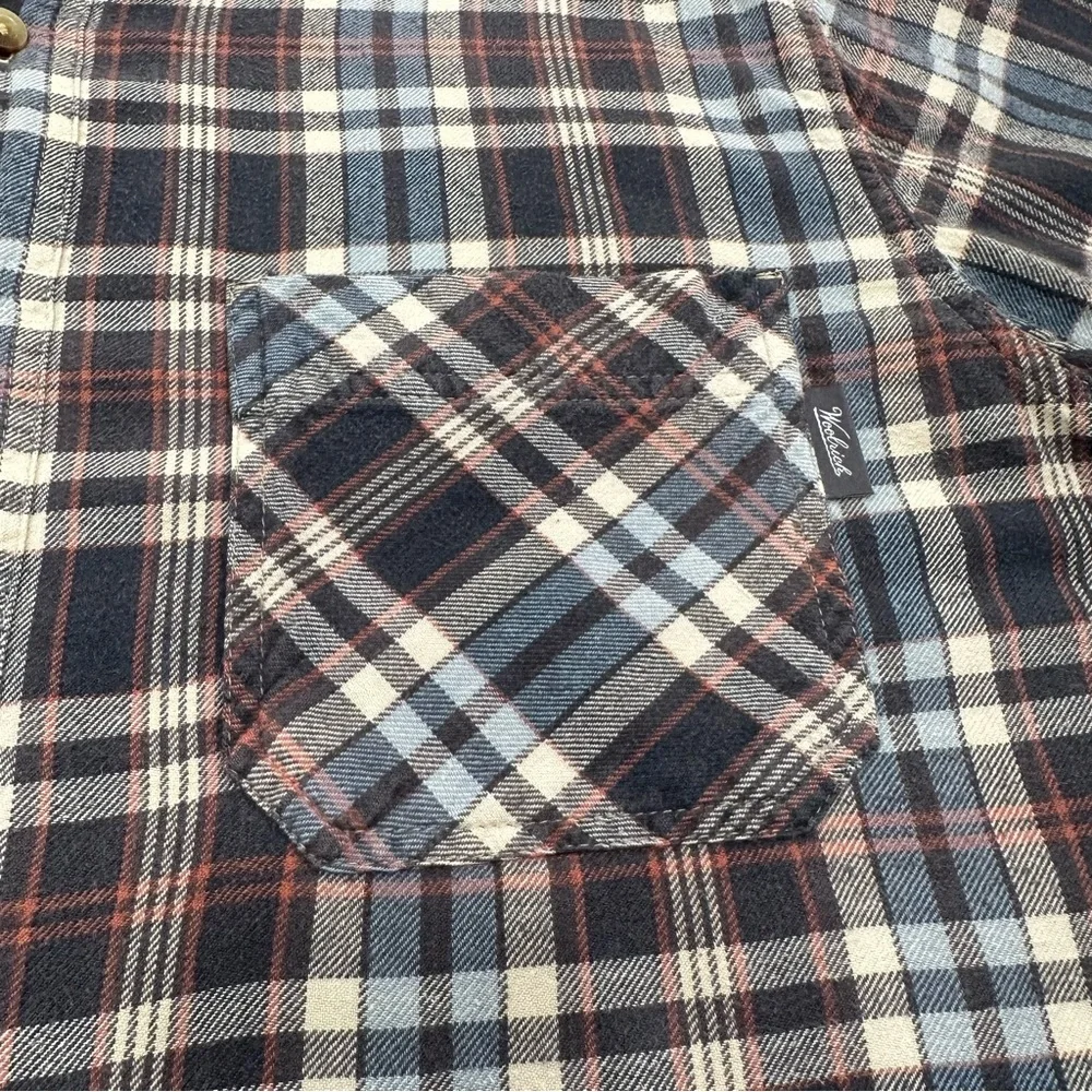 Woolrich Men's Black/Blue/White Plaid Flannel Long Sleeve Shirt Large_Vintage - Picture 6 of 9